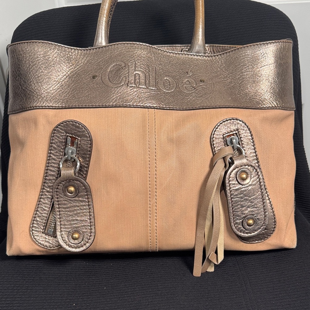 Chloe Tan Tote with Metallic Accents